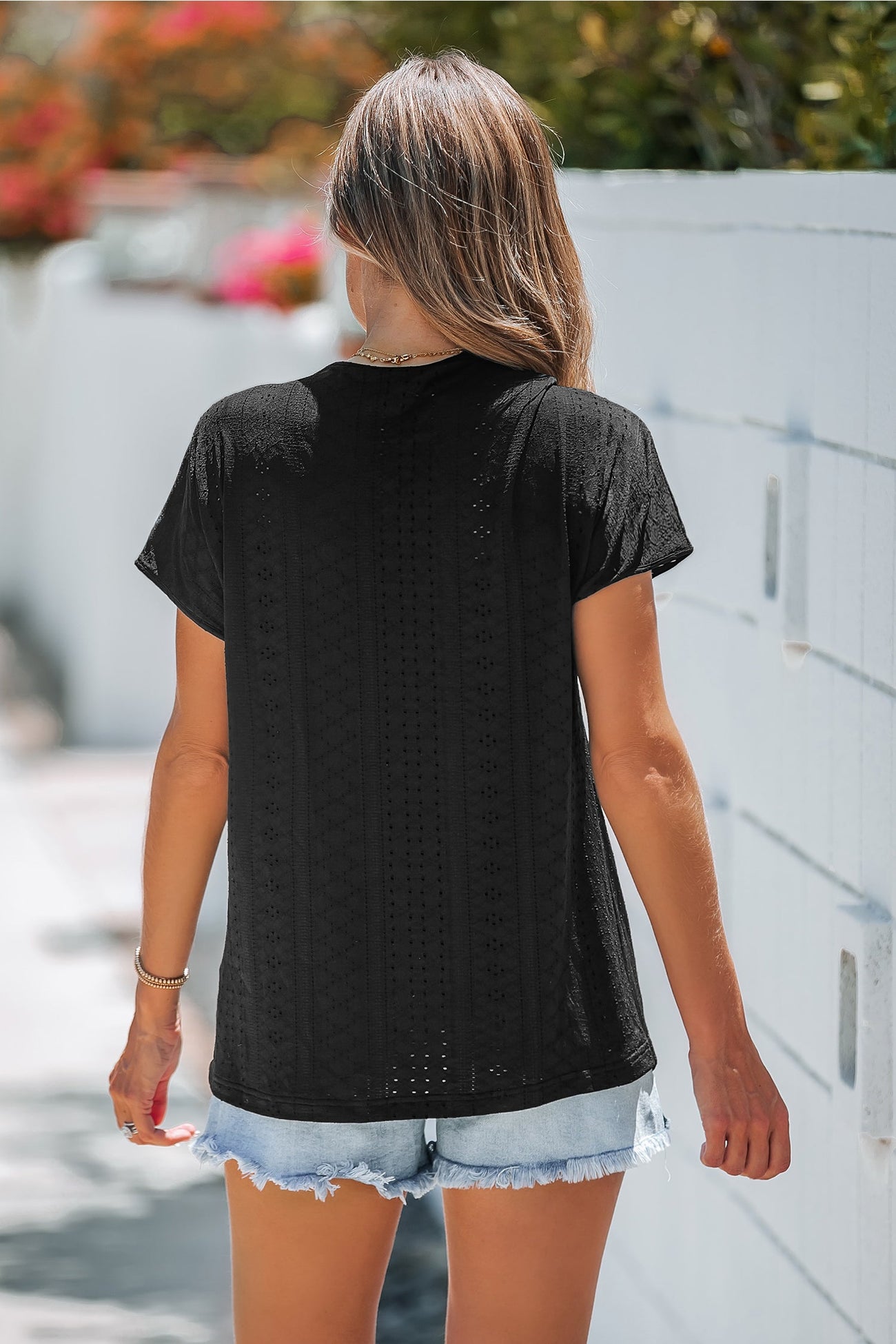 Multicolored-Stitching Dolman Sleeve Tee