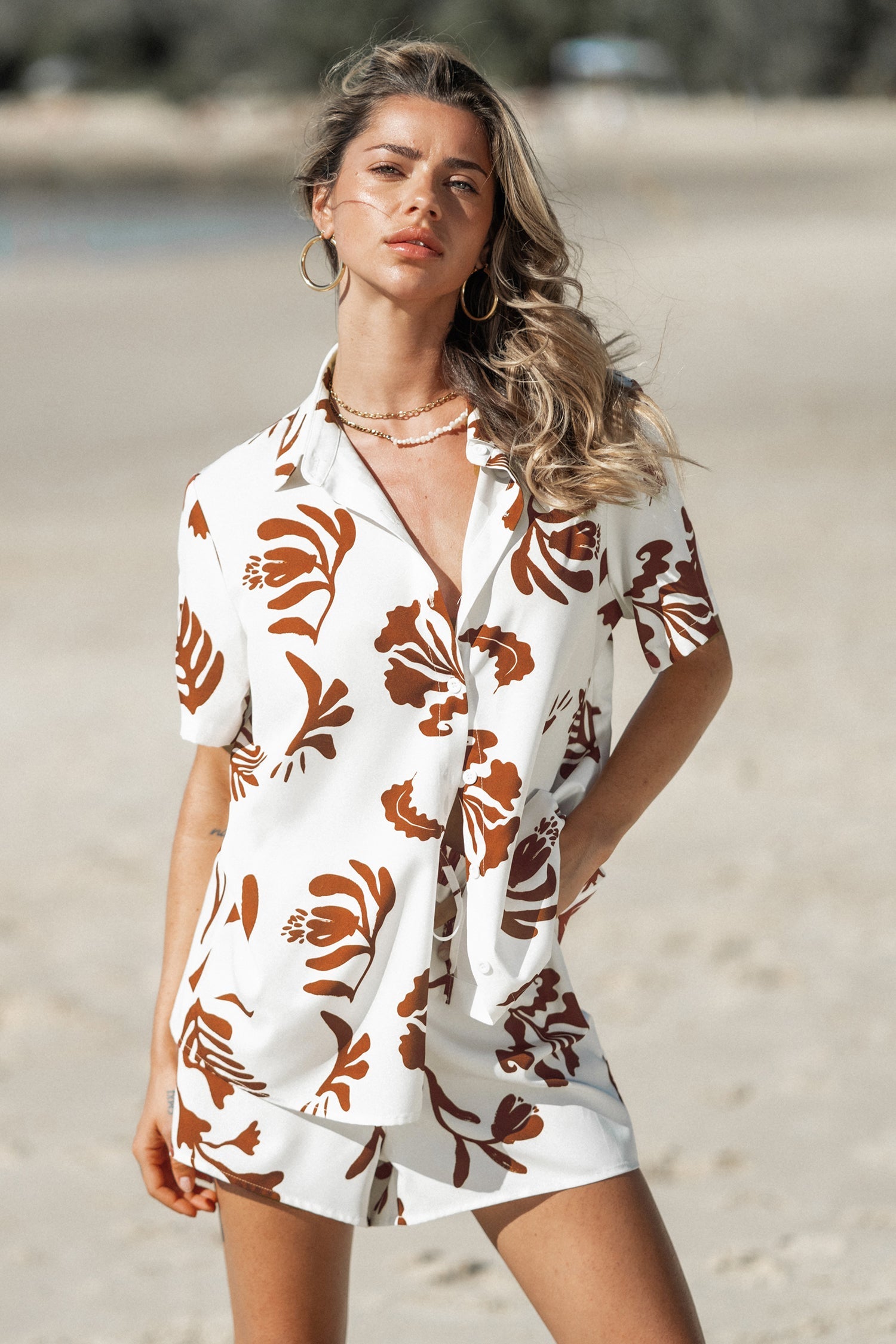 Tropical Print Buttoned Cover-Up Shirt