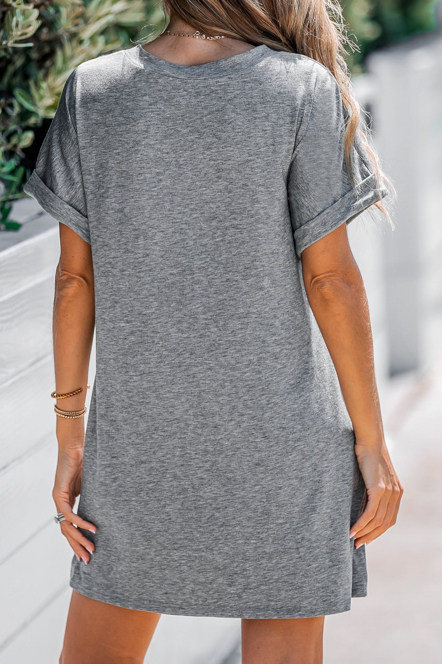 Heathered Knit V-neck T-Shirt Dress