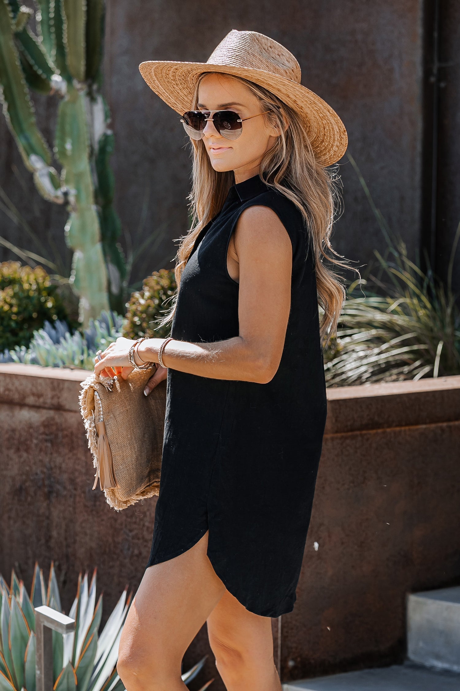 Cotton Half-Button Mini Dress