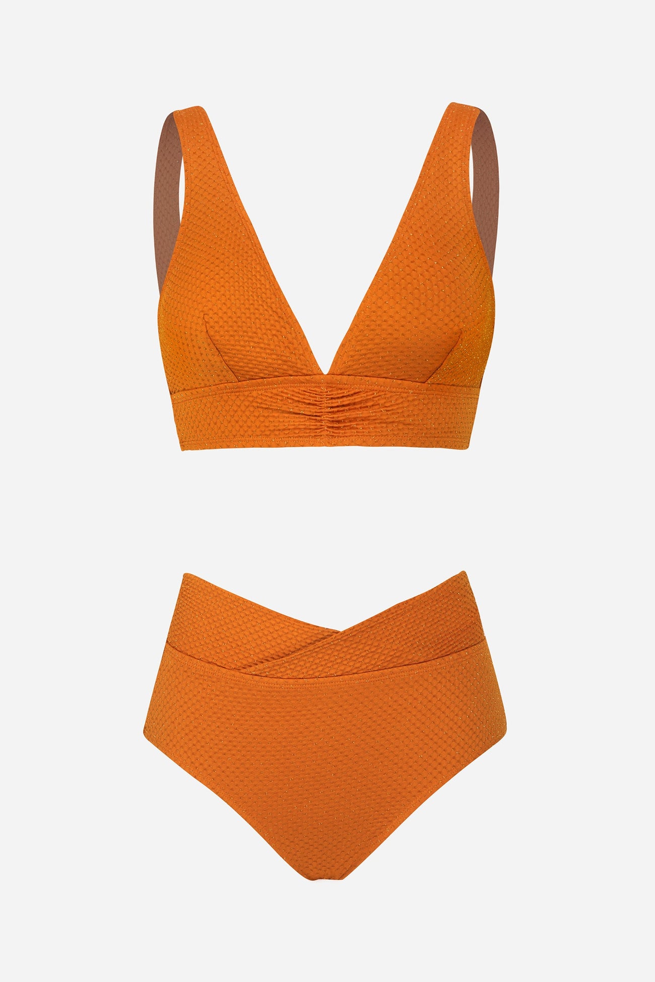 Be Shine Lurex V-Neck Bralette & Spliced Overlap Bikini Set