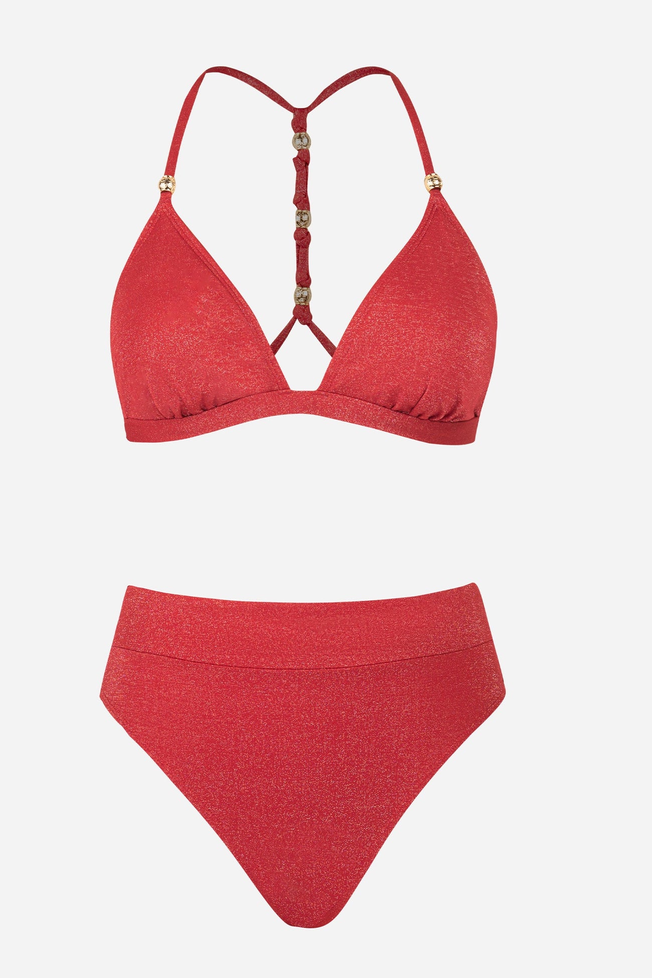 Sparkling Lurex Knotted Triangle Top & High Waist Bikini Set