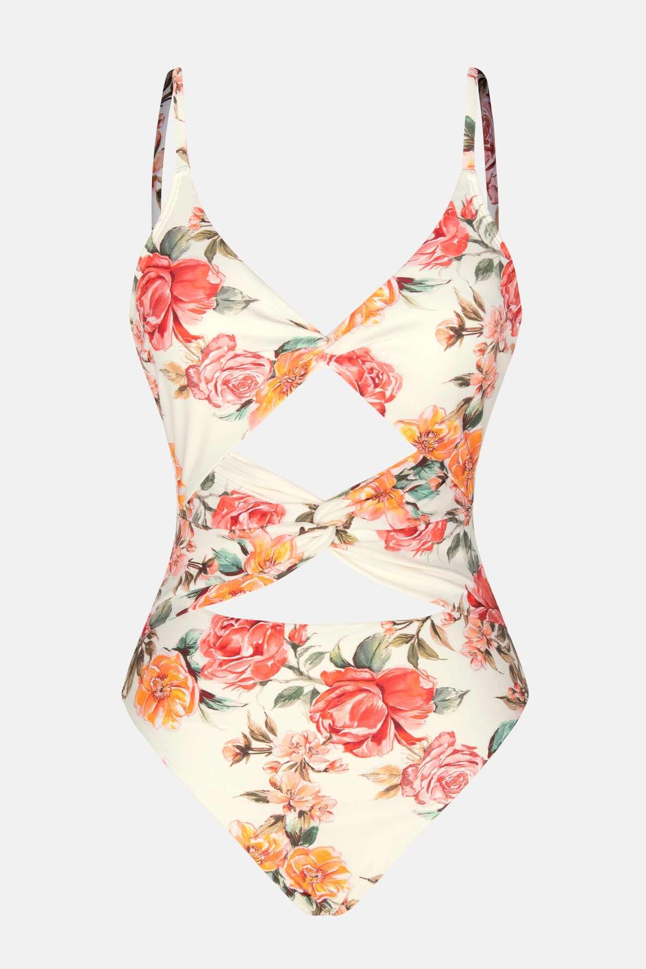 Elegant Rose Twisted Cutout Cheeky One Piece Swimsuit