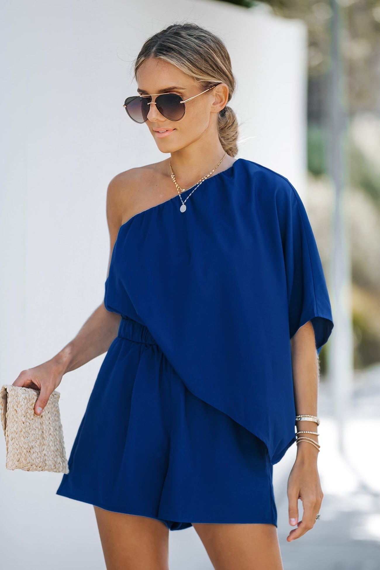 Royal Blue One Shoulder Romper