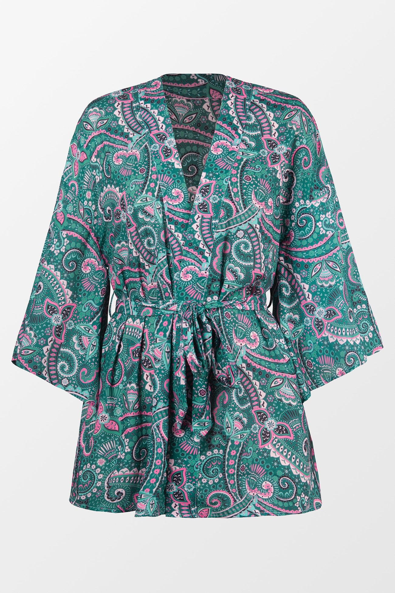 Belted Paisley Print Cover-Up Kimono