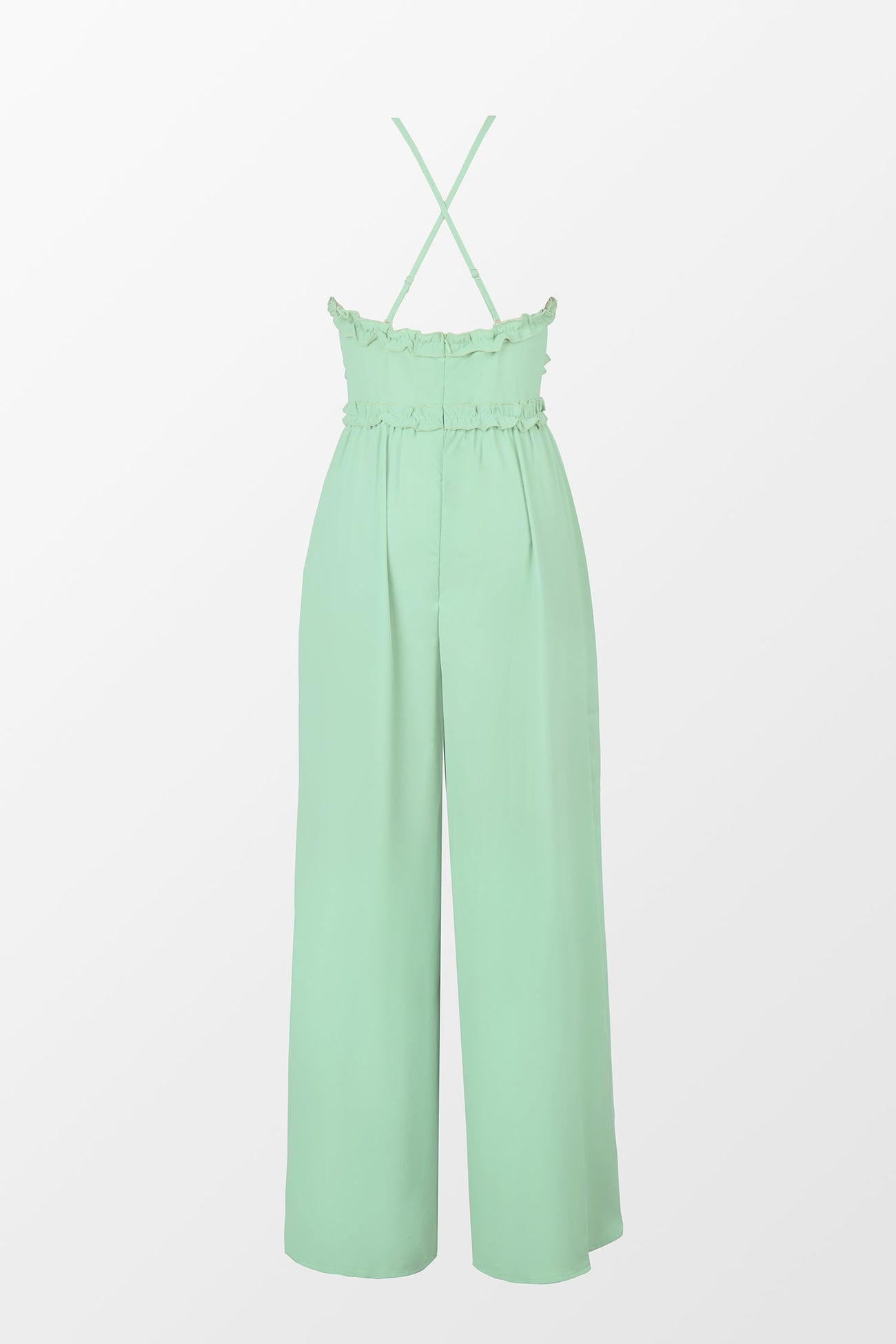 X Madison Beach Wedding Love Ruffled Cross Back Jumpsuit