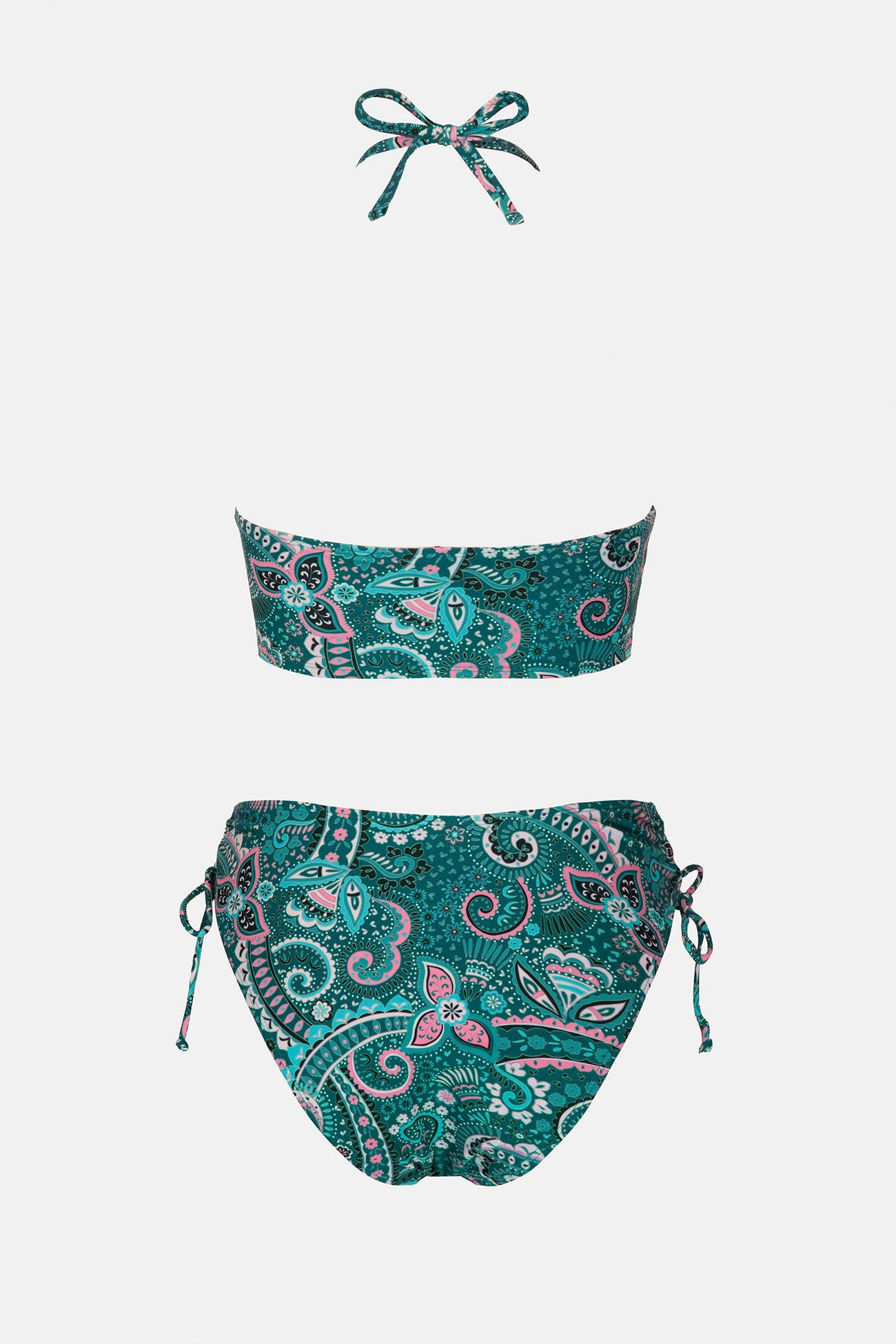 Spring Paisley Cutout Halter & Ruched Drawstring Bikini Set