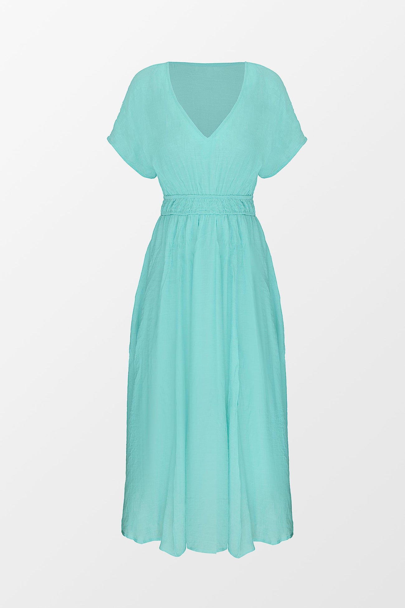 Seafoam Plunging Smocked Cover-Up Maxi Dress