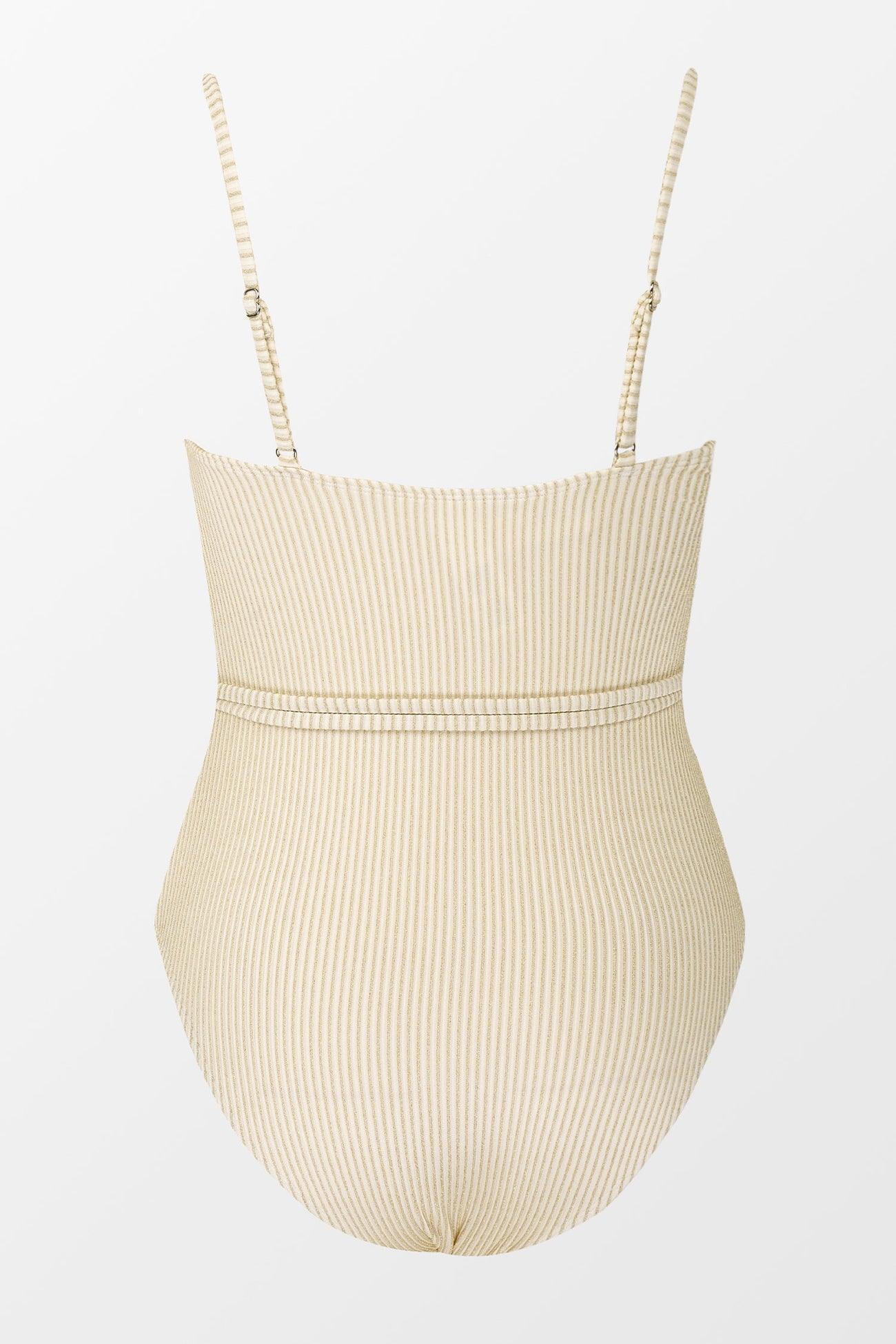 Belted Oatmeal Lurex Scoop Neck One Piece Swimsuit