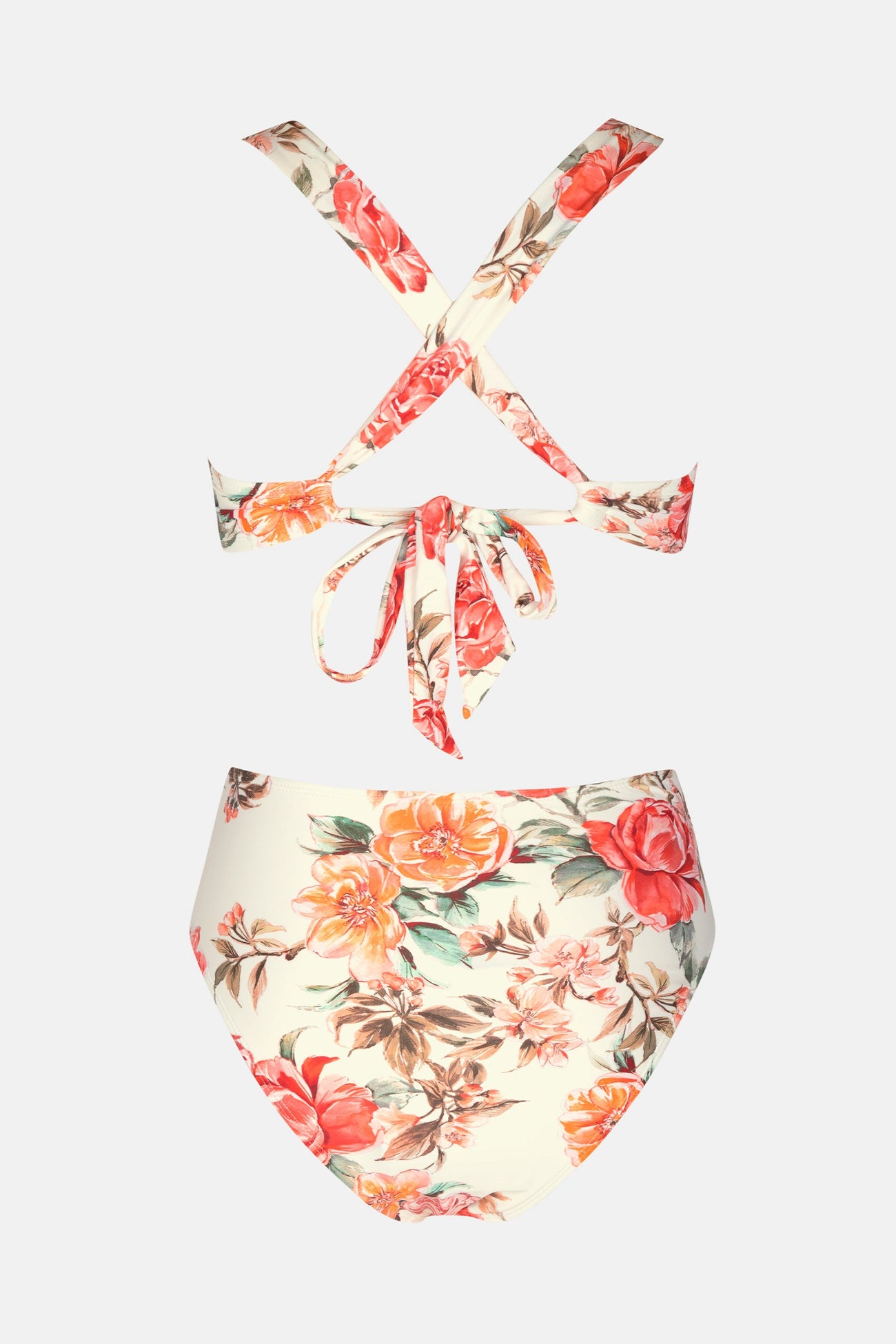 Elegant Rose Twist Top & Strappy High Waist Bikini Set