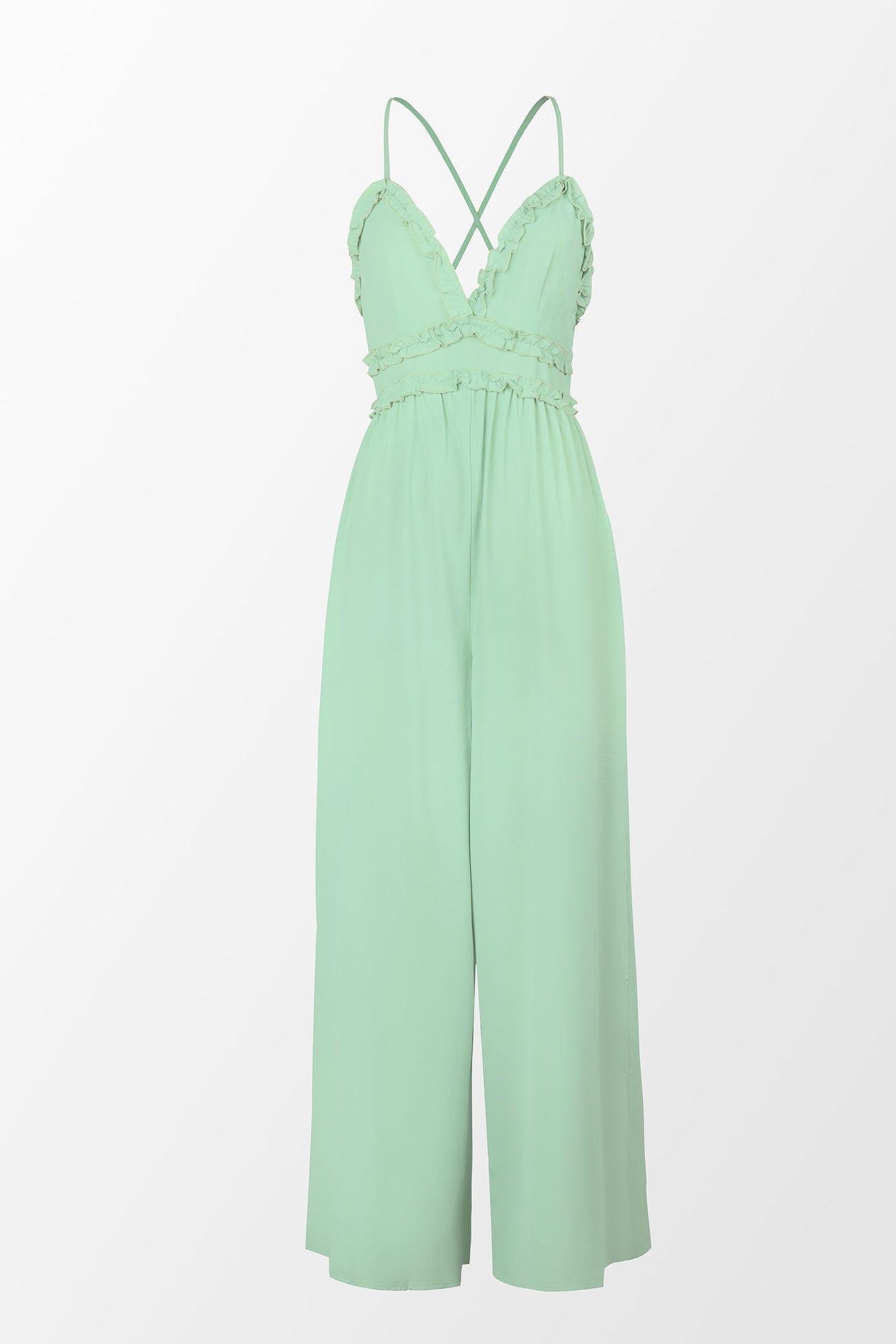 X Madison Beach Wedding Love Ruffled Cross Back Jumpsuit