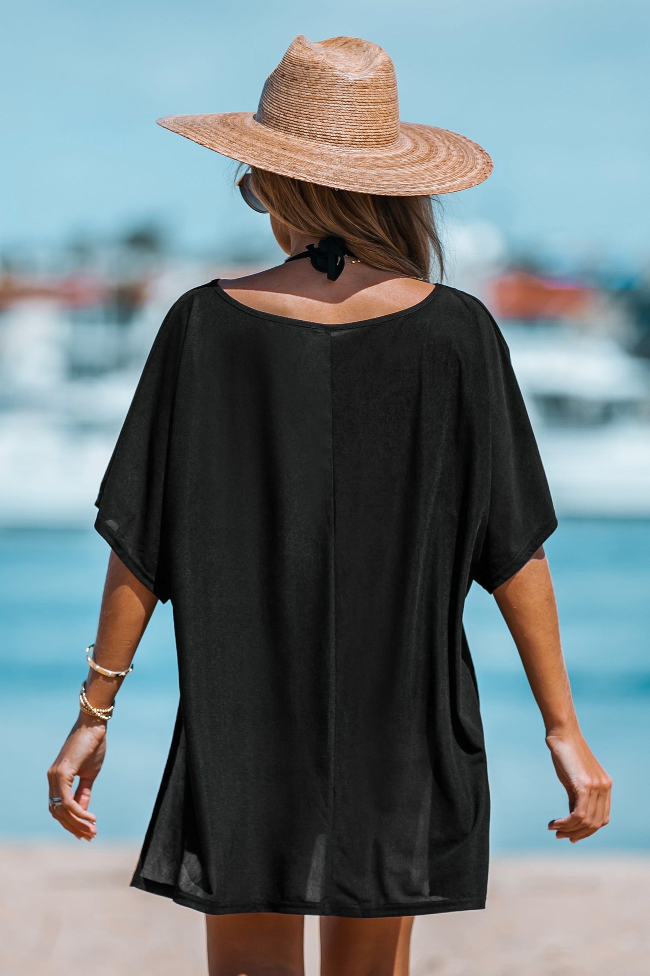 V-Neck Slit Mini Cover-Up Dress