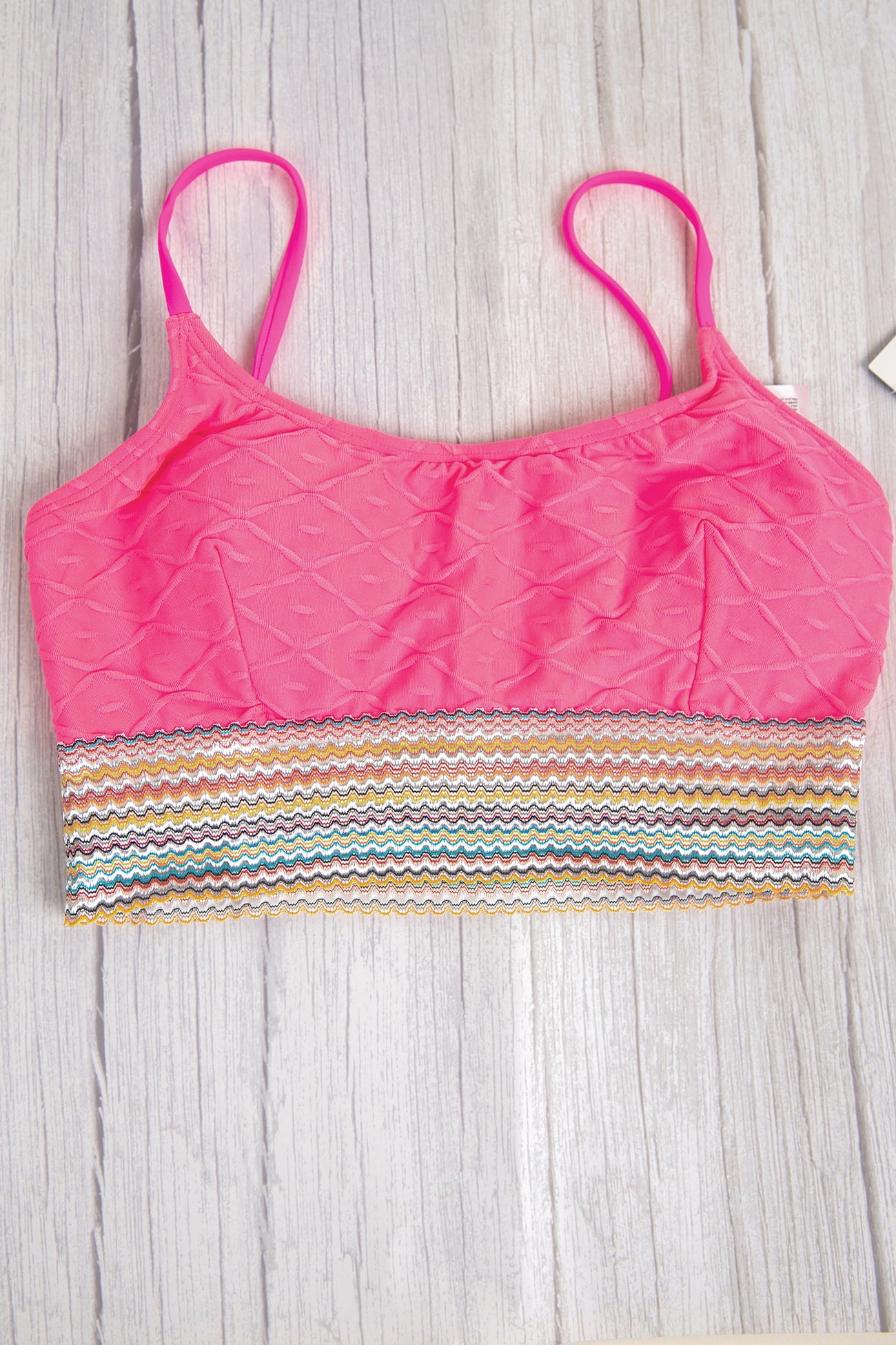 Pink Geo-Stitch Scoop Bralette & High Waist Bikini Set