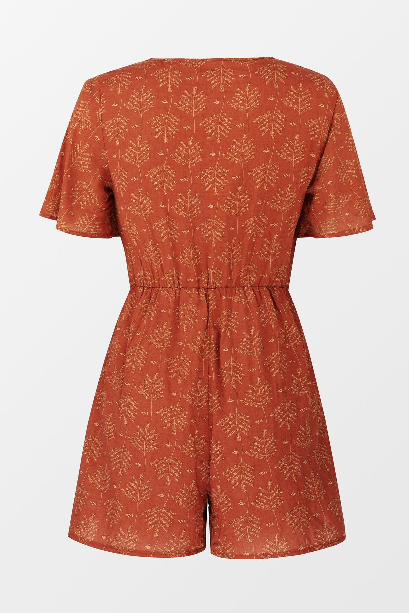 Abstract Leaf Print Tie Sash Romper