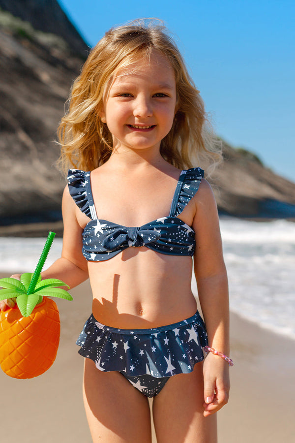 Set bikini per bambina bralette con laccetto finto a fiocco e slip hipster con ruches Starlight