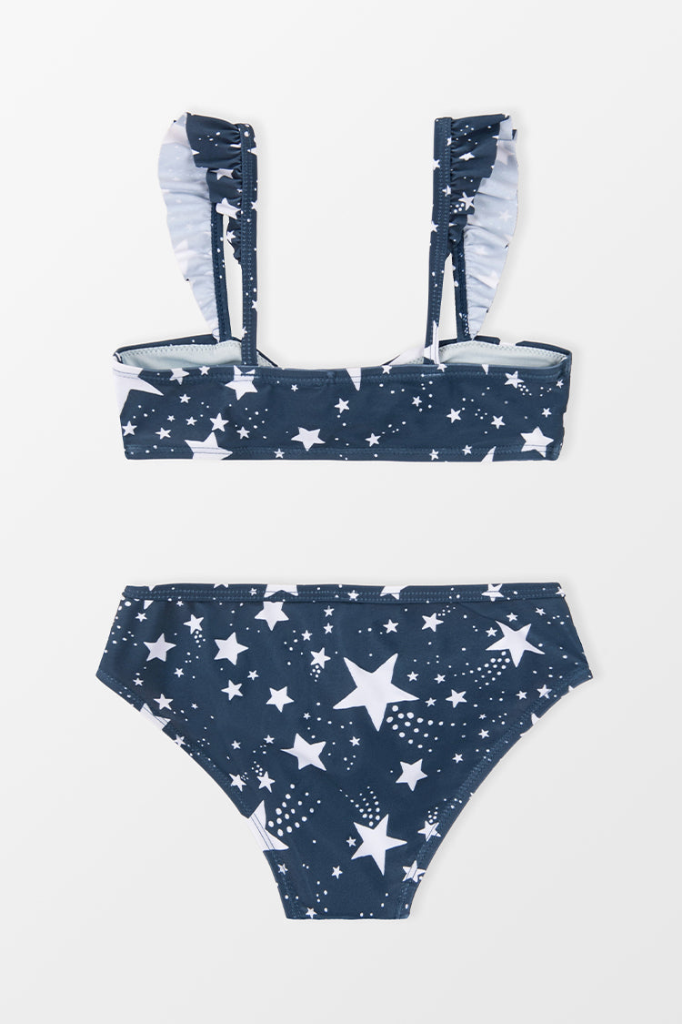 4th of July Starlight Faux Bunny Tie Bralette & Ruffled Hipster Bikini For Girls