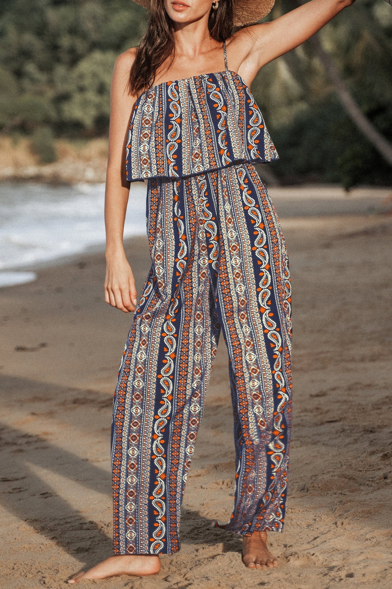 Paisley Print Flounce Cami Jumpsuit