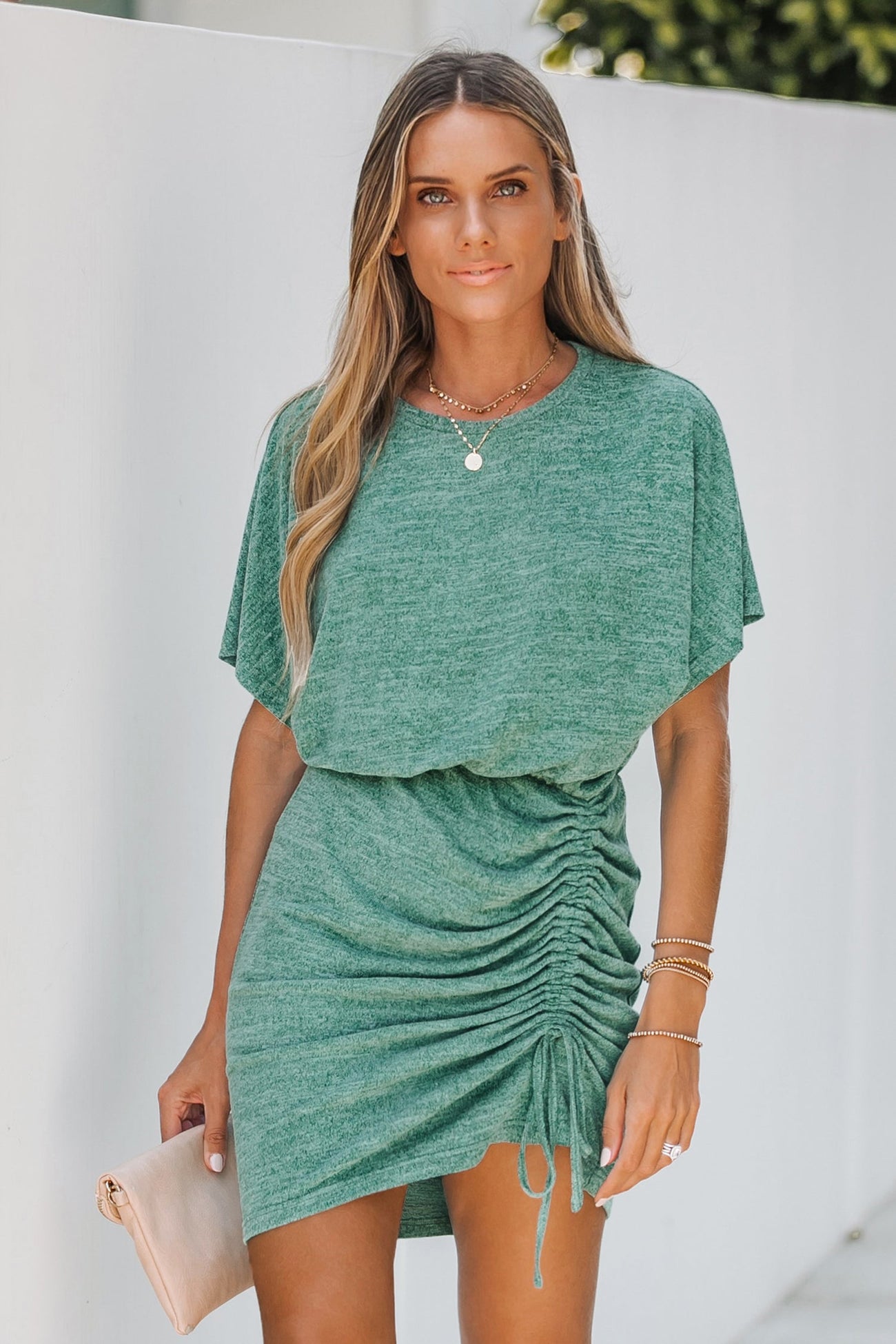 Ruched Lace Up Mini Dress