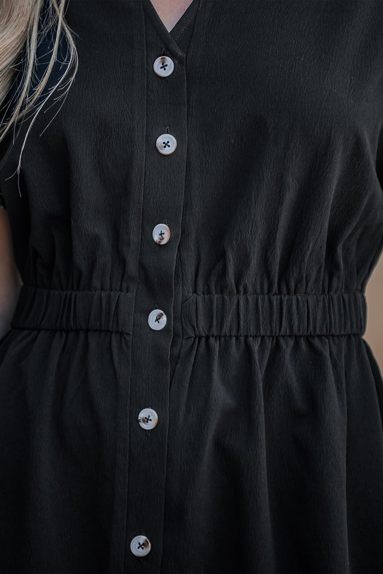 Buttoned V-Neck Midi Dress