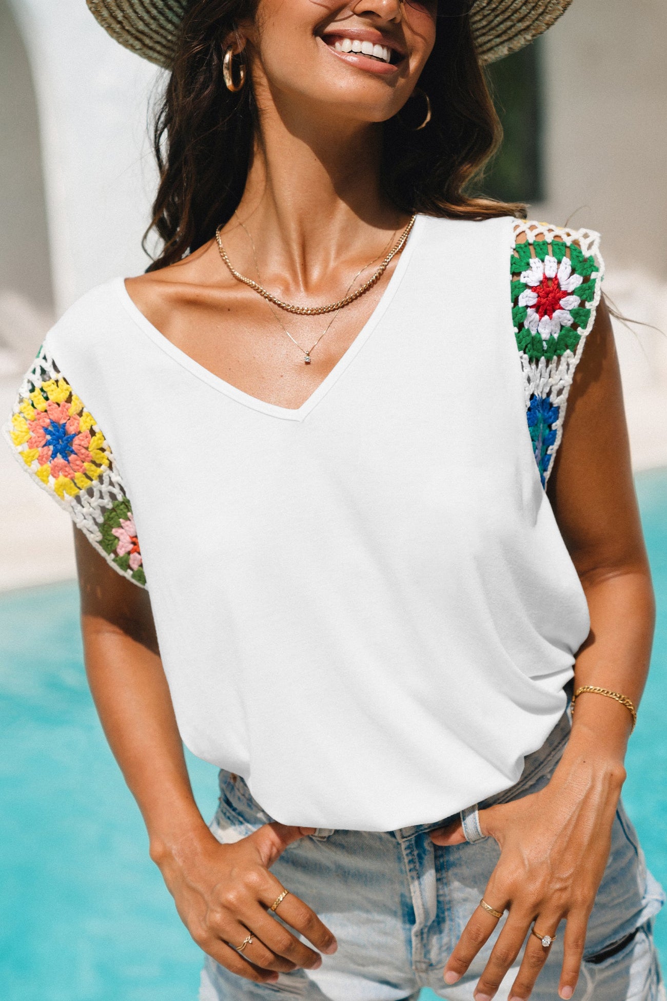 Floral Crochet Sleeve Tee