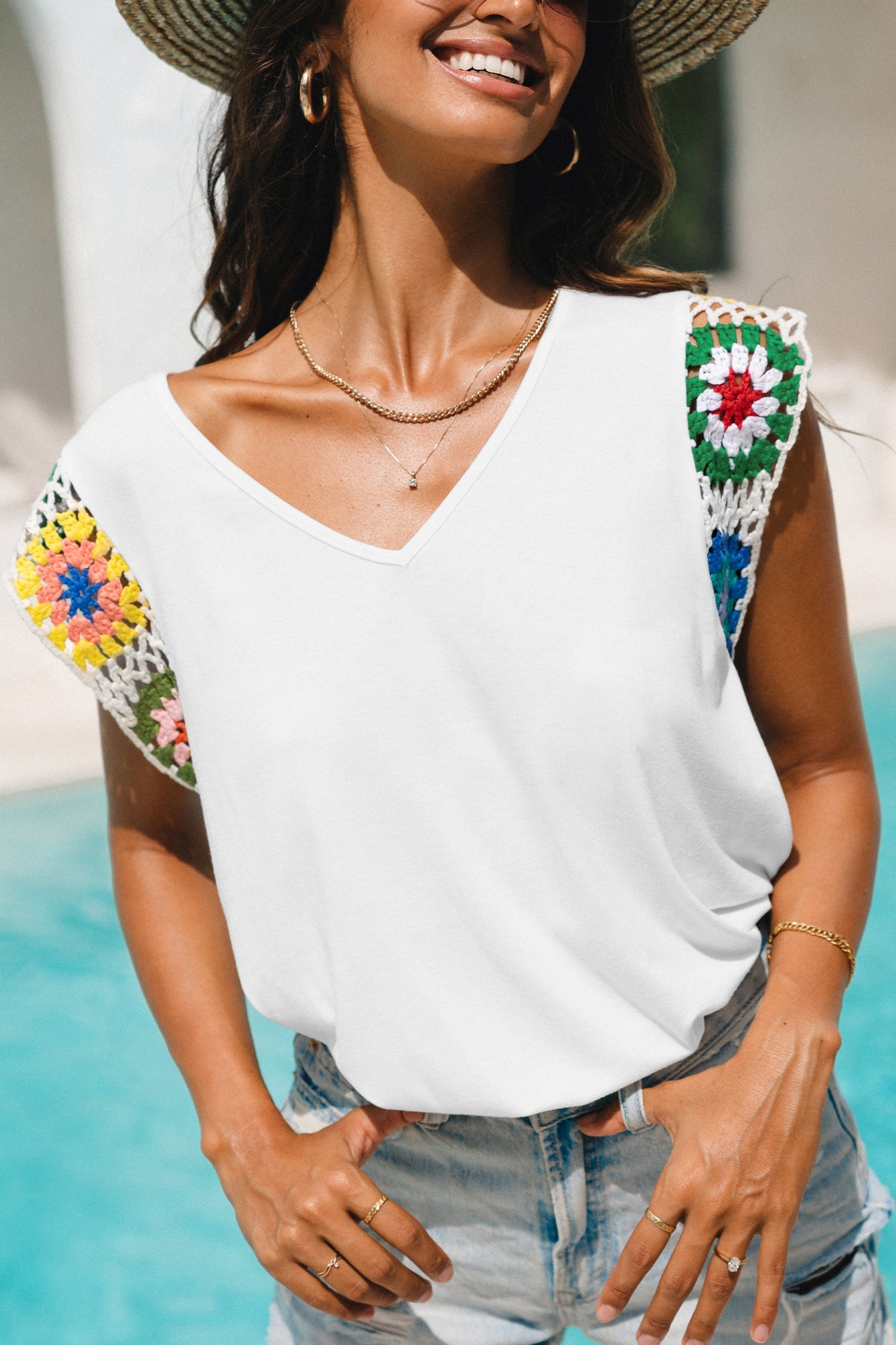 Floral Crochet Sleeve Tee