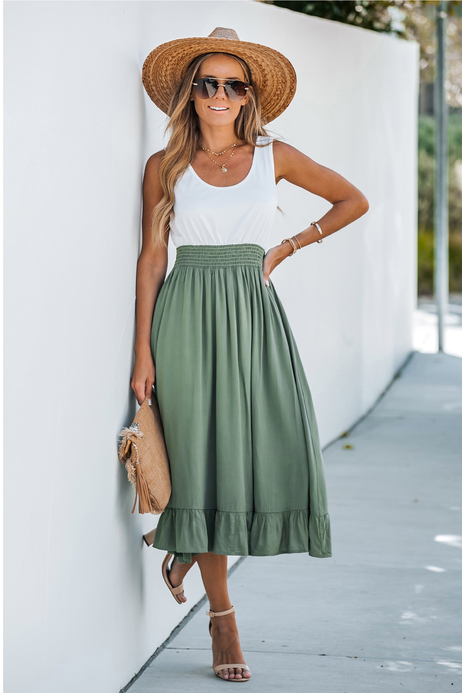 Smocked Flounce Scoop Tank Dress