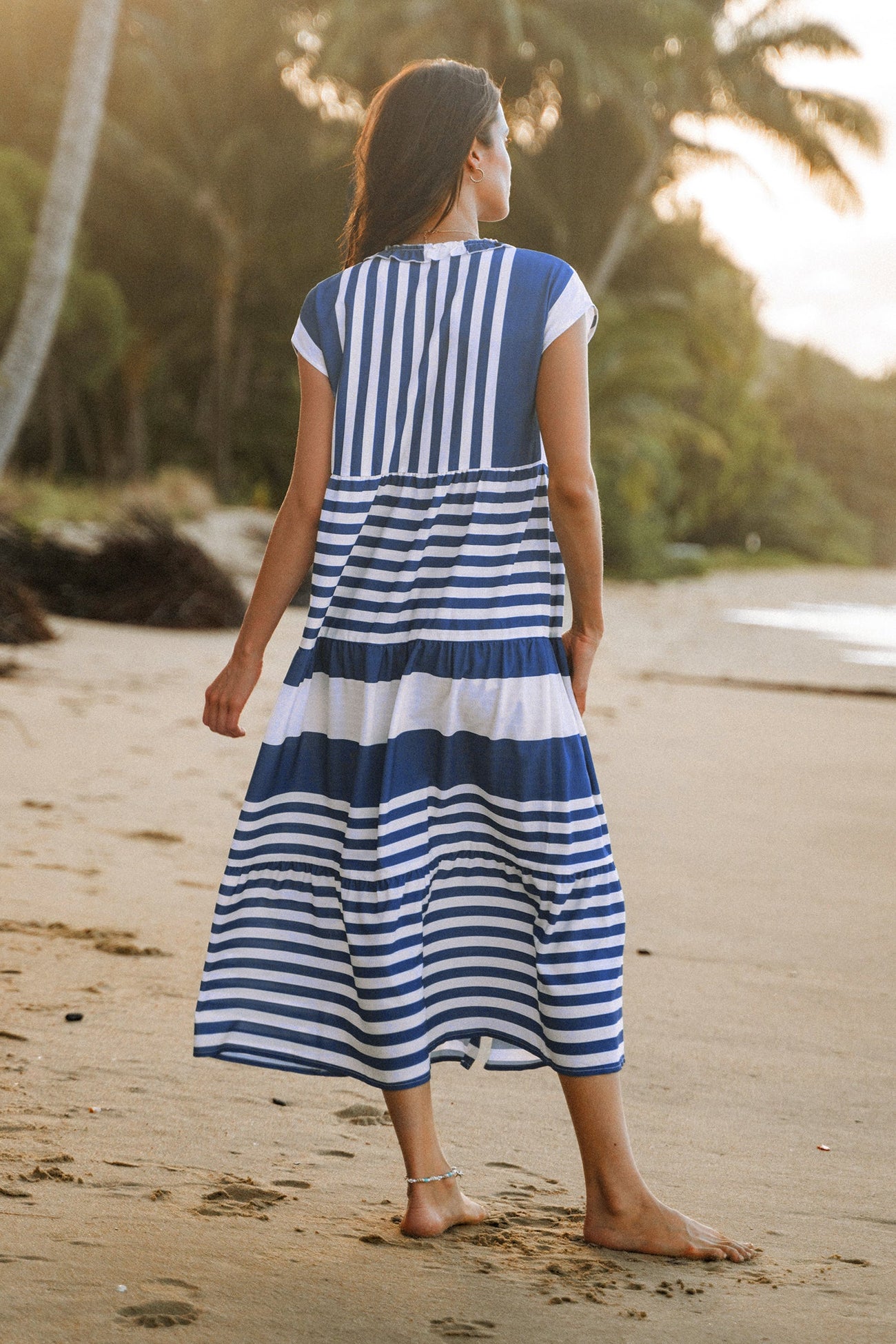 Striped Ruffled Tie Strap Dress
