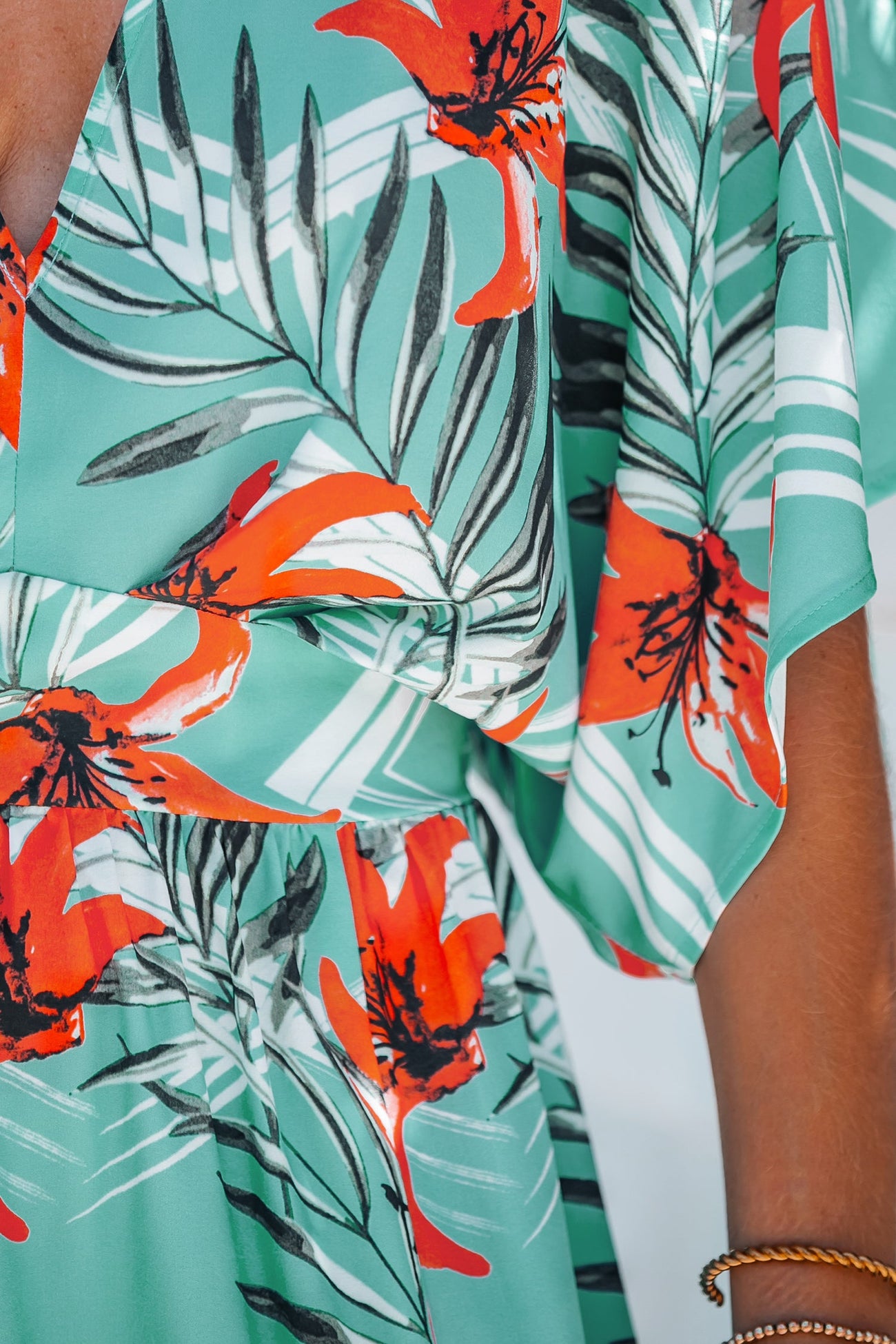Tropical Floral Leaf Print Maxi Dress