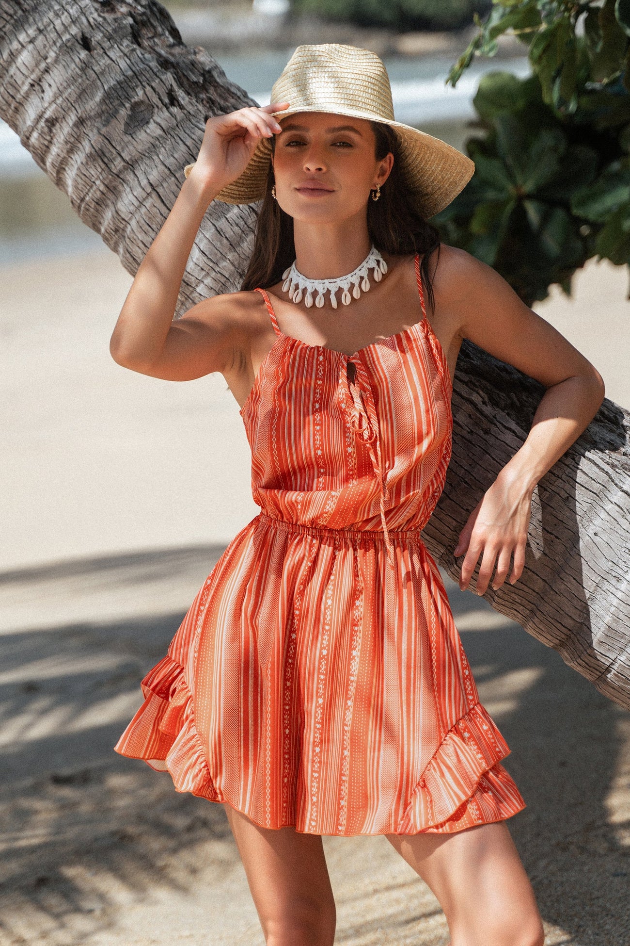Striped Tie Front Ruffled Romper