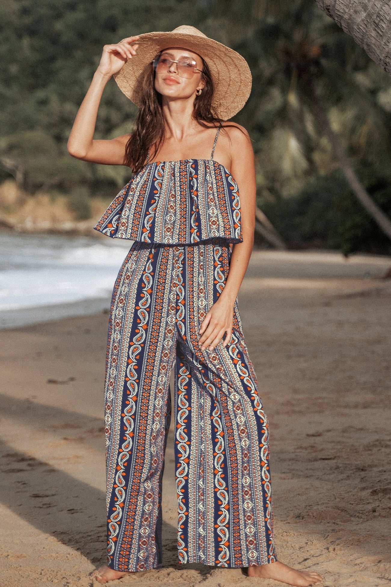 Paisley Print Flounce Cami Jumpsuit