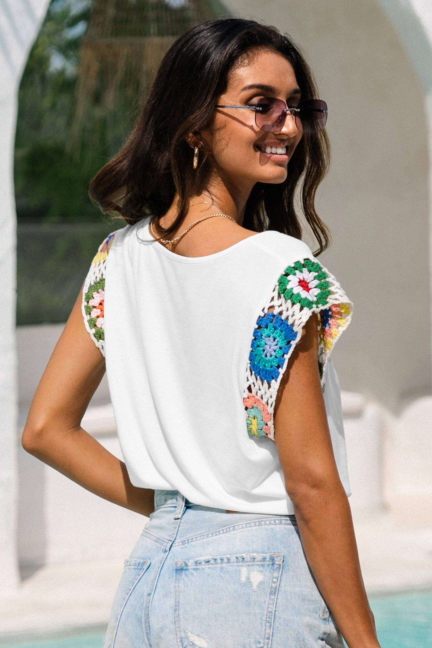 Floral Crochet Sleeve Tee